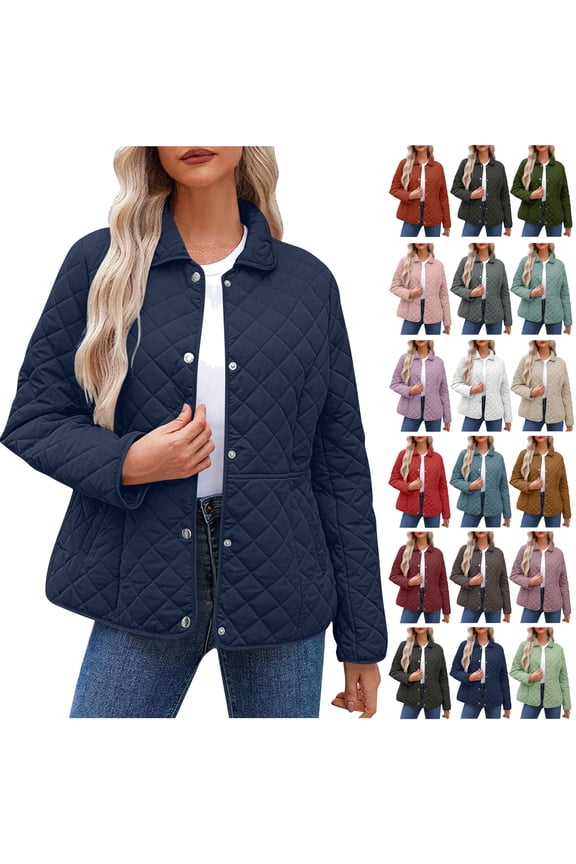 Women Plus Size Puffer Coats Fall Long Sleeve Lightweight Down Jackets Solid Casual Snap Button Quilted Jacket Trendy Outerwear Coat Christmas Gifts For Mom Coffee 5XL