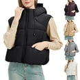 thumbnail image 1 of Feancey Women Puffer Vest Cropped Casual Down Vests Winter Sleeveless Hooded Quilted Jackets Solid Color Trendy Padded Coats with Pockets Christmas Gifts For Mom Purple XL, 1 of 9