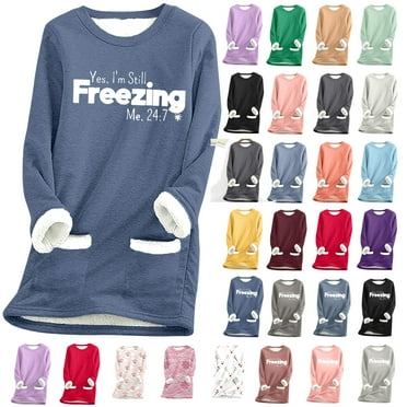 Feancey Women Sherpa Fleece Lined Sweatshirt Solid Color Plush Thick Underlay Pullover 2025 Winter Crewneck Warm Sweatshirts Tops with Pocket