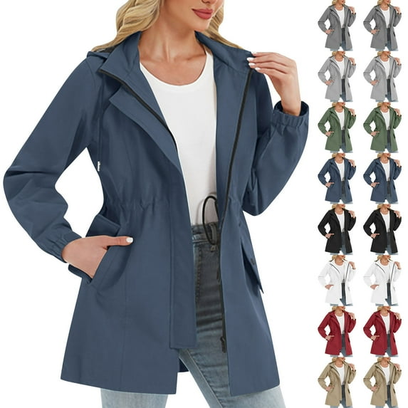 Feancey Women Windbreaker Jackets Fashion Removable Hooded Jacket Outdoor Active Waterproof Hiking Rain Coats Long Softshell Jackets Black XL