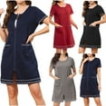 thumbnail image 1 of Feancey Women Zipper Robes Short Sleeve Casual Cotton Nightgowns Soft Lightweight Knee Length Bathrobe Cozy Loungewear Housecoat with Pockets 90% off Clearance Sale Dark Gray S, 1 of 7