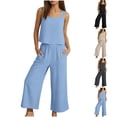 thumbnail image 1 of Feancey Women's 2 Piece Outfits Linen Capri Pants Matching Lounge Set Lightweight Crop Tank Top Beach Vacation Sets with Pockets Blue L, 1 of 10