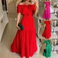 thumbnail image 1 of Feancey Women's 2025 Fashion Maxi Dresses Puff Sleeve Off Shoulder Cocktail Dress Elegant Dressy Wedding Guest Dresses Casual High Waist Pleated Formal Dresses,Red,S, 1 of 8