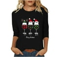 thumbnail image 1 of Feancey Women's 3/4 Sleeve Blouses Casual Plus Size Christmas Tops Novelty Wine Glass Print Crewneck Pullover Comfy Loose Blouses Black 3XL, 1 of 6