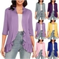 thumbnail image 1 of Feancey Women's 3/4 Sleeve Casual Cardigans Summer Trendy Open Front Lightweight Cover Ups Ruffle Hem Cardigan Jackets for Work Yellow XXL, 1 of 7