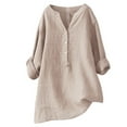 thumbnail image 1 of Feancey Women's 3/4 Sleeve Cotton And Line Top Plus Size Henley V-neck Button Shirts Flowy Casual Plain Blouse Summer Loose Tee Shirt, 1 of 5