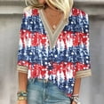 thumbnail image 1 of Feancey Women's 3/4 Sleeve Tops 4th of July Tie Dye Print Plus Size Blouses Summer V-neck Loose Lace Hollow Out Shirts Patriotic T-Shirt Red M, 1 of 6