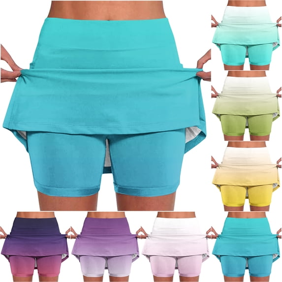 Feancey Women's Athletic Skorts Casual Plus Size Tennis Skirts Solid Color Elastic Waist Athletic Mini Skirt with Shorts for Running Workout Mint Green L