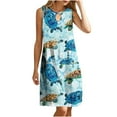 thumbnail image 1 of Feancey Women's Beach Cover Up Dress Sea Turtle Print Sleeveless Mini Dresess Summer Keyhole Round Neck Loose Short Dress Flowy Trendy Vacation Sundress，Blue，S, 1 of 9