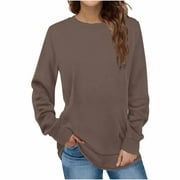 Feancey Women's Causal Solid Color Crew Neck Tops Shirts 2023 Fall Winter Long Sleeve Pullover Sweatshirt Trendy Y2k Blouse Shirts