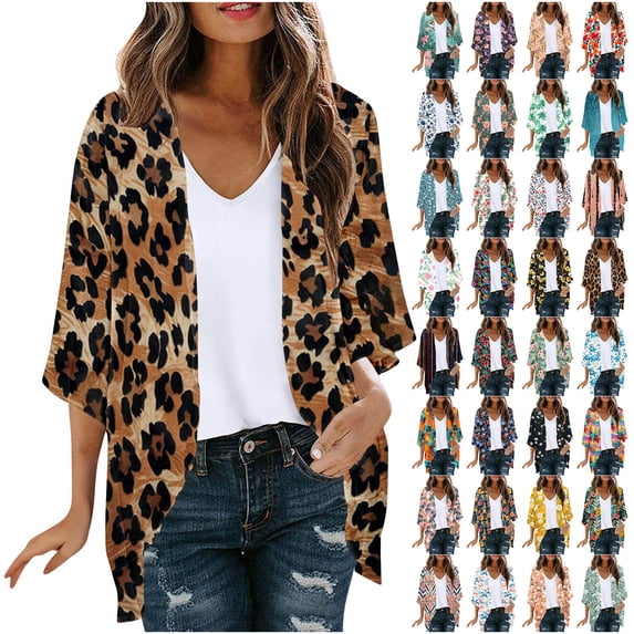 Feancey Women's Chiffon Kimono Cardigans Lightweight Batwing Cardigan Summer Casual Beach Coverup Tops Prime Today Clearance! Multicolor XXL