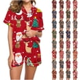 thumbnail image 1 of Feancey Women's Christmas Pajamas Short Set Xmas Snowflake Print Lounge 2 Piece Comfy Soft Button Down Pjs and Shorts Sleepwear Sets Back to School Prime Sales Multicolor XXL, 1 of 7