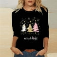 thumbnail image 1 of Feancey Women's Christmas T Shirt Wine Glass Print Plus Size Tops Dressy Casual 3/4 Sleeve Round Neck Blouse Holiday Funny Gifts Black M, 1 of 5