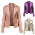 thumbnail image 1 of Feancey Women's Cropped Faux Leather Jacket Dressy Trendy Windproof Moto Jackets Long Sleeve Zip up PU Bike Coats Lightweight Outerwear with Pockets Pink L, 1 of 8