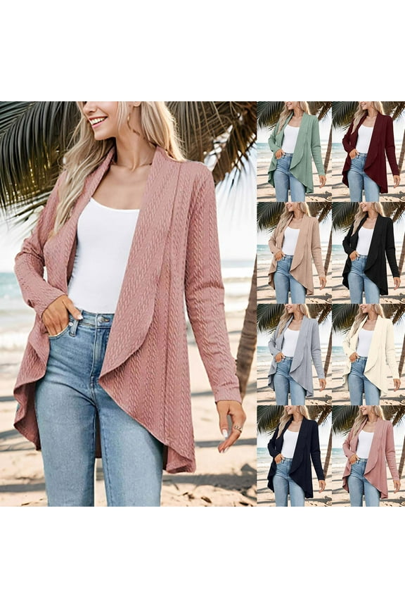 Women's Draped Front Open Cardigan Soft Knitted Long Sleeve Shrugs Shawl Collar Lightweight Knit Cardigans High Low Hem Sweater Dusters for Women Clearance Sales Navy S