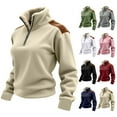 thumbnail image 1 of Feancey Women's Faux Suede Sherpa Sweatshirts Half Zip Fleece Stand Collar Pullovers Vintage Patchwork Cowgirl Sweatshirt Winter Clothes Green XXL, 1 of 8