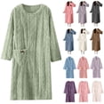 thumbnail image 1 of Feancey Women's Flannel Nightgown Winter Fleece Warm Sleepwear Crewneck Long Sleeve Pullover Cozy Plush Loungewear Nightdress With Pocket,Beige,L, 1 of 9