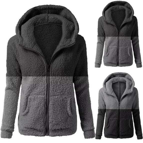 Feancey Women's Fleece Hoodie Jacket Winter Slim Fit Casual Zip Up Coat Comfy Fuzzy Sherpa Hooded Jackets Fashion Plus Size Coats with Pockets Gray 5XL