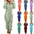 thumbnail image 1 of Feancey Women's Fleece Jumpsuit Winter Warm One Piece Hooded Sleepwear Loose Fit Casual Zip Up Jumpsuit Pajamas Comfy Plush Thermal Loungewear Watermelon Red 2XL, 1 of 7
