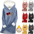 thumbnail image 1 of Feancey Women's Fleece Lined Hoodies Trendy Heart Print Hooded Sweatshirts Long Sleeve Casual Thermal Pullover Tops Cozy Soft Christmas Pajamas Pink L, 1 of 4