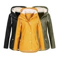 thumbnail image 1 of Feancey Women's Fleece Lined Rain Jacket Winter Plus Size Hooded Raincoat Full Zip Long Hiking Windbreaker Jackets Outdoor Warm Up Trench Coat with Pockets Sales Today, 1 of 5