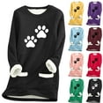 thumbnail image 1 of Feancey Women's Fleece Lined Tops Winter Warm Sherpa Lined Crewneck Pullover Cute Cat Paw Print Loungewear Long Sleeve Thermal Tunic Tops with Pockets Yellow 3XL, 1 of 4