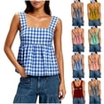thumbnail image 1 of Feancey Women's Gingham Tank Top Bow Tie Back Casual Peplum Tank Tops Square Neck Sleeveless Babydoll Shirts 2026 Trendy Y2K Clothes Navy XL, 1 of 9