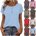 thumbnail image 1 of Feancey Women's Henley Shirts Short Sleeve Casual Summer Tops Dressy Casual Polka Dot Printed T-Shirts 3 Button Collarless Tees Red XL, 1 of 9