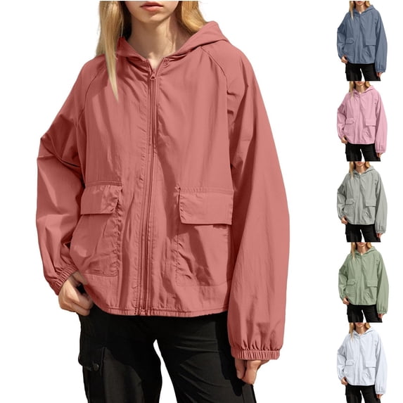 Feancey Women's Hiking Jackets Oversized Casual Sun Protection Hooded Jacket Summer Lightweight Long Sleeve Full Zip Hoodies with Pockets White XL