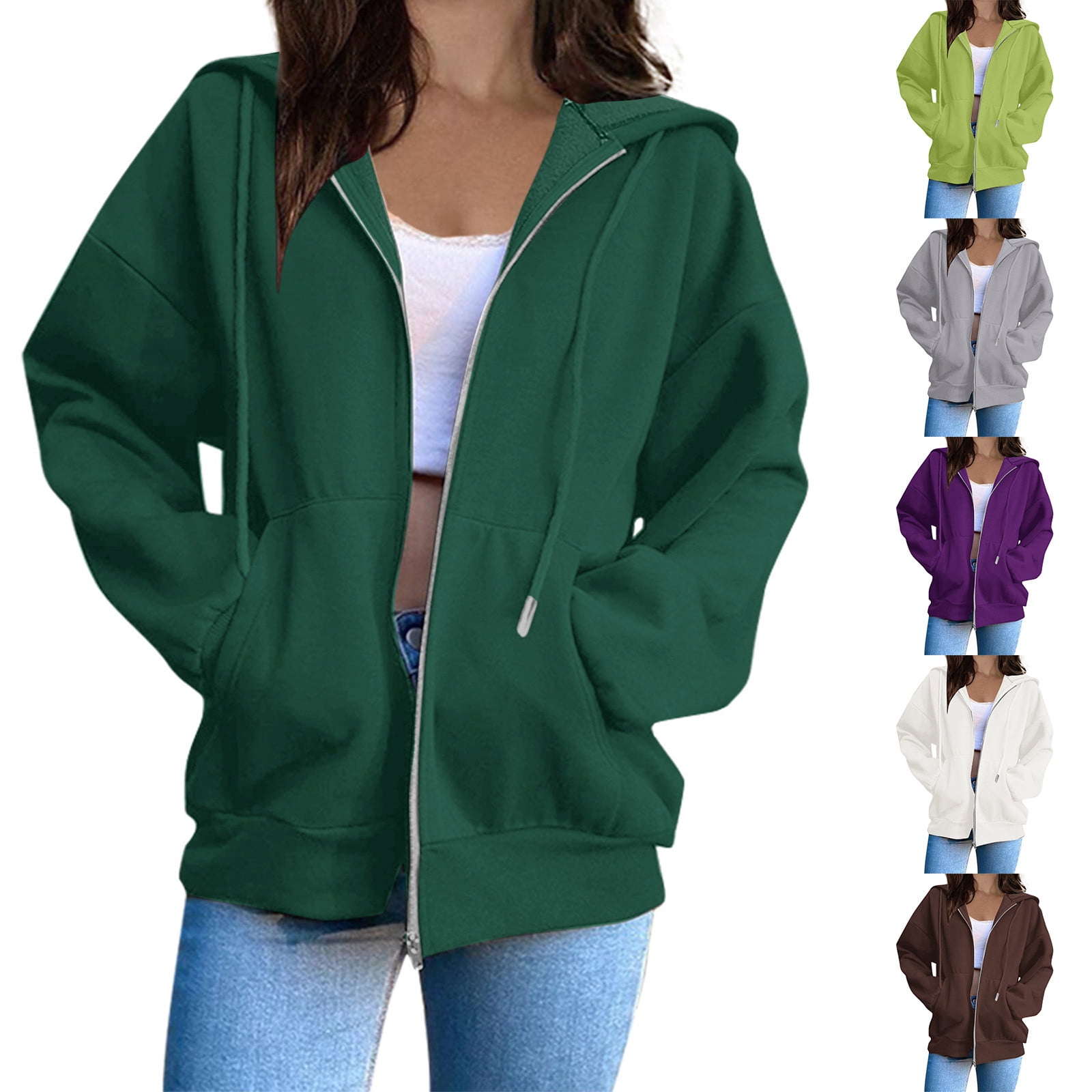 Feancey Women's Hoodie Jackets 2024 Fashion Fleece Zip Up Sweatshirt ...