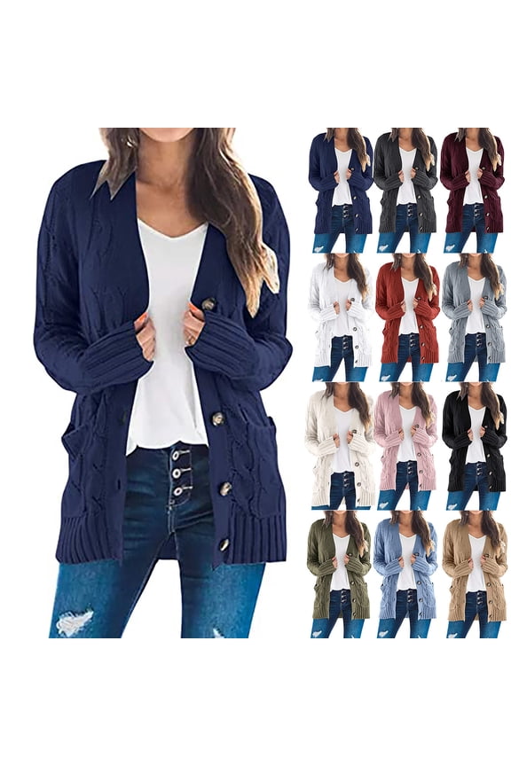 Fall Cardigans for Women Button Down Casual Sweater Jackets Cable Knit Open Front Cardigan Sweaters Long Sleeve Knitted Jacket White M