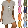 thumbnail image 1 of Feancey Women's Linen Beach Dress Loose Fit Casual Floral Print Mini Dresses Summer Short Sleeve V Neck Tshirt Dress Boho Vacation Dresses Yellow S, 1 of 6