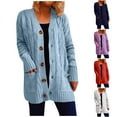 thumbnail image 1 of Feancey Women's Long Sleeve Cable Knit Cardigan Sweaters 2025 Winter Open Front Long Cardigans Cozy Soft Button Up Jacket Outerwear with Pockets Flash On Sale Purple XL, 1 of 7