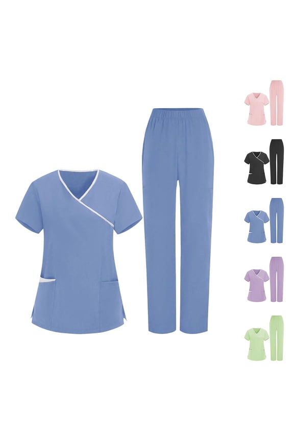 Women's Medical Scrub Sets Stretchy V Neck Tops High Waist Straight Leg Pants Workwear Set Comfy Casual Nurse Uniform Outfits with Pockets Green 3XL