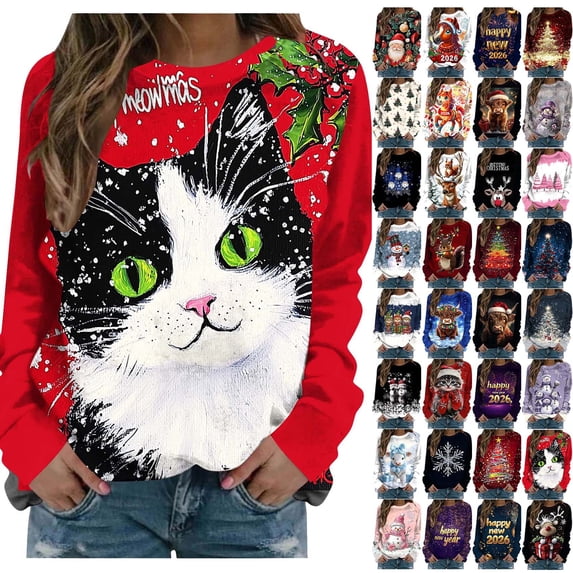 Feancey Women's Novelty Sweatshirts Christmas Gifts for Women Snowflake Print Crewneck Long Sleeve Shirt Holiday Casual Loose Tunic Sweatshirt Purple XL