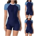 thumbnail image 1 of Feancey Women's One Piece Short Sleeve Swimsuit Zip Up Boyleg Rash Guard Bathing Suit Summer Water Sports Surfing Swimwear UPF 50+ Wetsuit Blue XL, 1 of 8