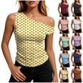 thumbnail image 1 of Feancey Women's One Shoulder Tank Tops Polka Dot Print Slim Fit Tanks Y2K Trendy Going Out Sleeveless T Shirts 2026 Summer Clothes Yellow L, 1 of 7