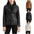 thumbnail image 1 of Feancey Women's PU Leather Jacket Motorcycle Bomber Jackets Biker Winter Coat with Detachable Hood Brown L, 1 of 5