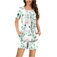 thumbnail image 1 of Feancey Women's Pajama Sets Summer Short Sleeve Floral Print Pjs Set Button Up Ruched Tshirt and Shorts Soft Sleepwear Two Piece Loungewear Summer Sale Multicolor XXL, 1 of 1