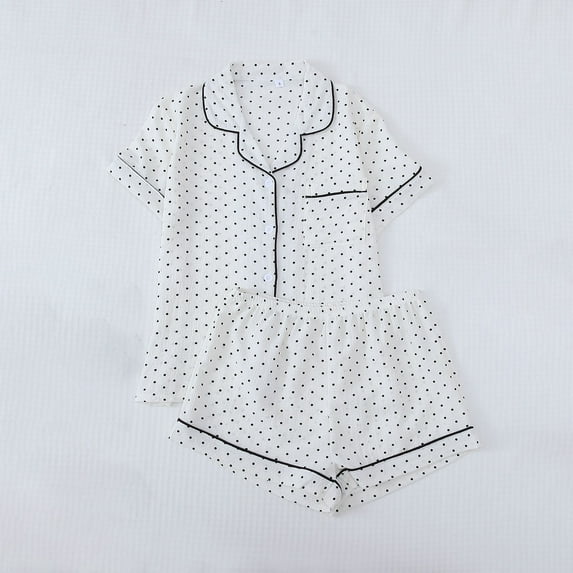 Feancey Women's Pjs Sets Summer Cute Floral Print Sleepwear Lounge Set Lightweight Casual Button Down Shirts and Shorts Pajamas Two Piece Cute Gifts White L