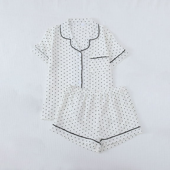 Feancey Women's Pjs Sets Summer Cute Floral Print Sleepwear Lounge Set Lightweight Casual Button Down Shirts and Shorts Pajamas Two Piece Cute Gifts White L