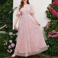 thumbnail image 1 of Feancey Women's Plus Size Chiffon Dress Elegant High Waist Wedding Guest Dresses Ruffle Short Sleeve V Neck Maxi Dress Tea Length Cocktail Dresses Summer Sales Pink XL, 1 of 9