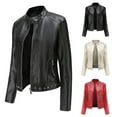 thumbnail image 1 of Feancey Women's Plus Size Leather Jacket Fashion Cropped PU Moto Coats for Women Full Zip Stand Collar Windbreaker Bike Jackets with Pockets White XL, 1 of 6