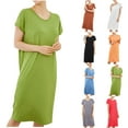 thumbnail image 1 of Feancey Women's Plus Size Nightgowns Cotton Casual Solid Color Nightshirts Short Sleeve Round Neck Sleep Dress Comfy Loose Pajama Dresses Spring Clearance Sale Red M, 1 of 8