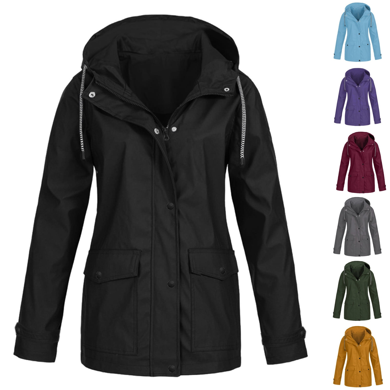 Feancey Women's Plus Size Rain Coat with Hood Waterproof Lightweight ...