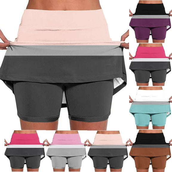 Feancey Women's Plus Size Skorts with Pockets Colorblock Casual High Waisted Tennis Skirts Milk Silk Soft Tummy Control Golf Skirt Coffee L