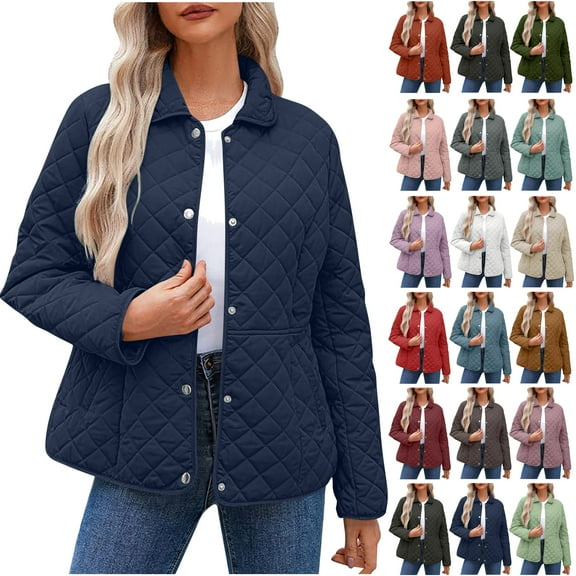 Feancey Women's Quilted Jacket Cropped Casual Plus Size Puffer Jackets Oversized Trendy Snap Button Down Coat Fall Outerwear with Pockets Christmas Gifts For Women Coffee XL