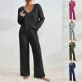 thumbnail image 1 of Feancey Women's Ribbed Knit Lounge Set V Neck Long Sleeve Sweater Tops and Wide Leg Pants Sleepwear Two Piece Knitted Pajama Sets Dark Gray M, 1 of 5