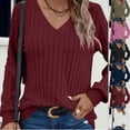 thumbnail image 1 of Feancey Women's Ribbed Knit Sweater Business Casual Dressy Blouse Soft Long Sleeve V Neck Knitted Pullover Solid Color Loose Basic Tees Pink XL, 1 of 9