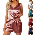 thumbnail image 1 of Feancey Women's Satin Pajamas Sets Sleeveless V Neck Tank Top and Short Pjs Set Soft Silky Sleepwear Loungewear Summer Casual 2 Piece Outfits Limited Time Sales Today Gray XL, 1 of 8